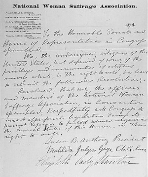 Petition for The Right To Vote - Signed by President, Susan B. Anthony