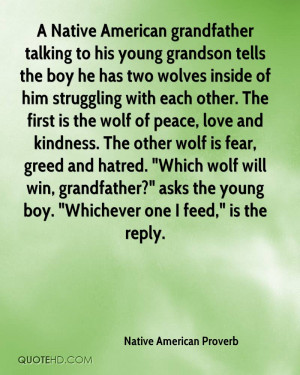 Native American grandfather talking to his young grandson tells the ...