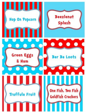 DIY PRINTABLE Dr. Seuss Cat in the Hat 4x3.5 inch Buffet Food Labels ...