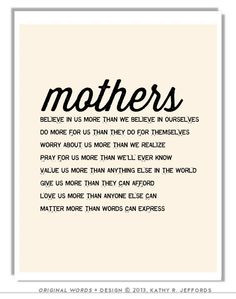 Mothers Matter Typographic Print For Mom. Sentimental Mother's Day or ...