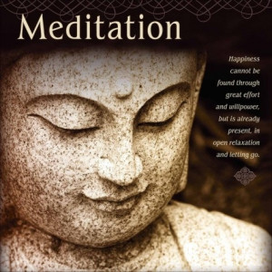 Buddha quote on Meditation and a Stone Buddha Head