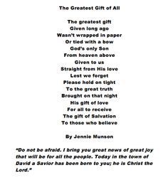 The Greatest Gift. A Christmas Poem. More