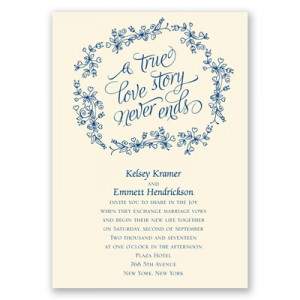 ... True Love Story Wedding Invitation Ecru Floral Wedding Invites,Quotes