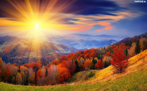Tapeta Jesienny, Krajobraz, Góry, Las, Promienie Słońca