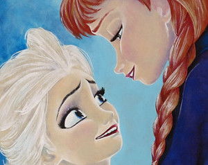 Elsa et Anna - A3 painting (Frozen)