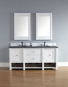 72 JAMES MARTIN MADISON WHITE BATHROOM VANITY W BLACK RUSTIC GRANITE