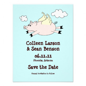 Flying Pig Save the Date, Solid Back Invitation from Zazzle.com