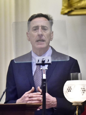 Gov. Peter Shumlin delivers his budget address at the Statehouse on ...