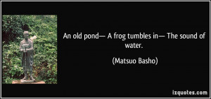 An old pond— A frog tumbles in— The sound of water. - Matsuo Basho