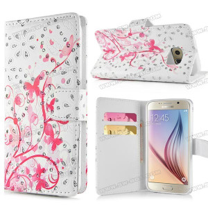 Pink Butterfly Pattern Rhinestone Diamond Decorated Leather Stand Case ...