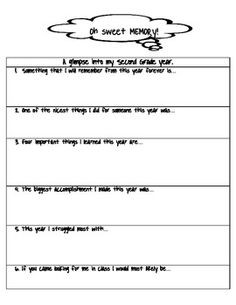2nd, 3rd, 4th, and 5th Grade Memory Page to add to a yearbook or a ...