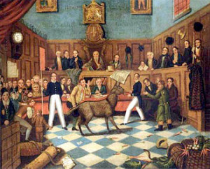 painting of the Trial of Bill Burns, showing Richard Martin with the ...