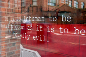 quote by Anthony Burgess on the window of the Anthony Burgess Centre