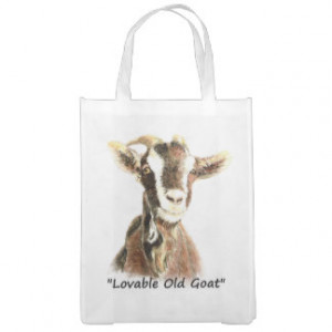 Watercolor Lovable Old Goat Fun Quote Farm Animal Grocery Bag