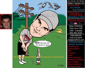 40th Birthday Golfer Caricature Drawn from Photo