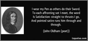 quote i wear my pen as others do their sword to each affronting sot i