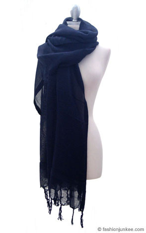 Love Quotes Linen Knotted Fringe Scarf-Navy Blue