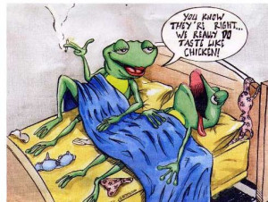 Taste's Like Chicken - Funny cartoon of 2 frogs after sex