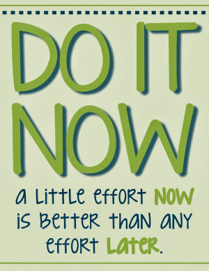 ... : Do It Now—A Little Effort Now is Better Than Any Effort Later