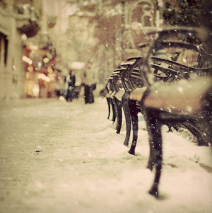 bench, snow, winter