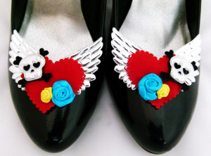 Tattoo ShOe ClipS Heart Skull Rose Red Black Pinup Burlesque Seriously ...