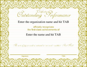 19 Images For Outstanding Performance Certificate Template