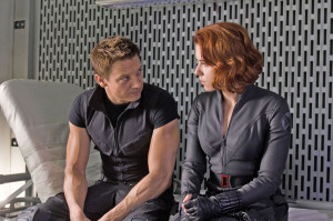 ... Widow (Scarlett Johansson) and Hawkeye (Jeremy Renner) in The Avengers
