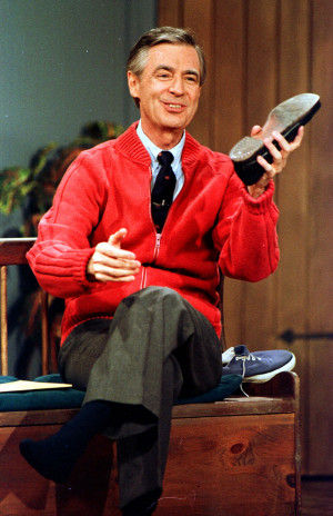Fred Rogers rehearses the opening of his PBS show 
