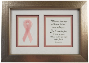 Pink Ribbon Inspirational Plaque with Bible Verse, with Silver Frame