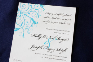 Turquoise Blue Leafy Swirl Wedding Invitations