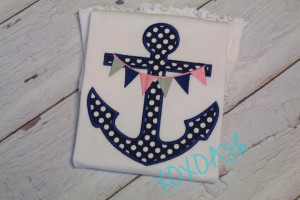 Anchor with Pennant Banner in Navy, Pink, and Silver