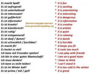 Some useful German phrases, mostly with adjectives.