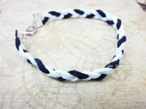 ALS awareness month May White Pale Blue Navy Braided Bracelet