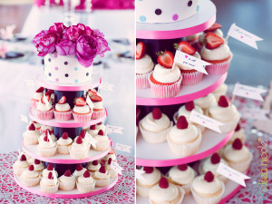 Hydrangea And Rose Cupcake Tower Round Wedding Cakes