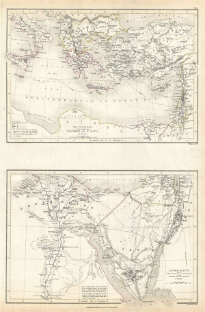 1844 Black Map of Egypt Asia Minor and the Sinai Peninsula