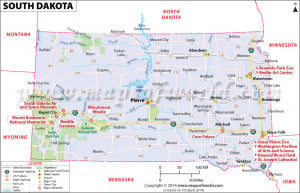 South Dakota State Map with Cities