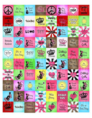 NEW Tween Scene Sayings Digital Collage Sheet .75 by .83 Square 80 for ...