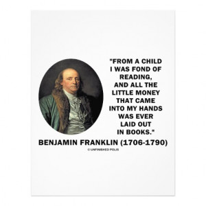 Benjamin Franklin Fond Of Reading Money Quote Personalized Flyer