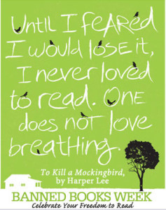 Image from ala.org. Quote by Harper Lee from To Kill a Mockingbird)