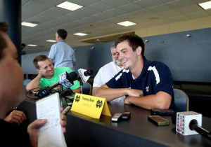 Quarterback Tommy Rees speaks with the media at Football Media Day ...