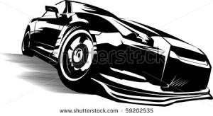 Sports Car Outline Shape Abstract Drawing Black And White Stock
