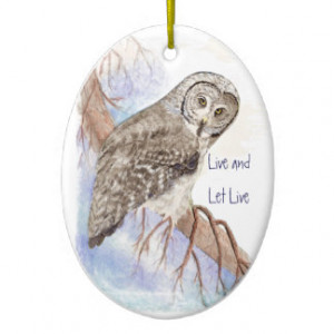 Custom Watercolor Owl Dated Live and Let Live Christmas Tree Ornaments
