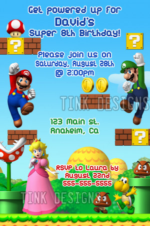 Details about Super Mario Bros. Luiji invitations birthday party favor