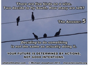 ... are five birds on a wire. Two decide to fly south. How many are left