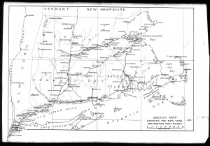 Early American Map of Postal Road Between Boston and New York City