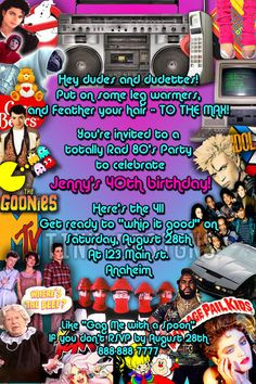 80's invitation wording ideas | Details about 80's Birthday Party ...