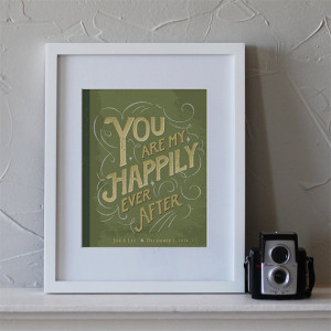 happily ever after wedding quote, vintage green personalized wedding ...