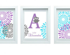 Personalized Name Art Owl Decor Mod ern Flower Print Flourish Design ...