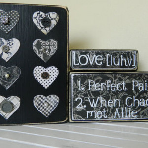 Love quotes on black wooden blocks for wedding by FayesAttic11