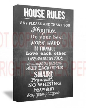 FRAMED CANVAS PRINT House Rules say please and thank you play nice do ...